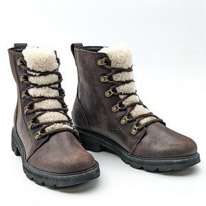 Sorel Women Lennox Hiking Brown Lace-up Shearling Leather Boots size 9 M NEW